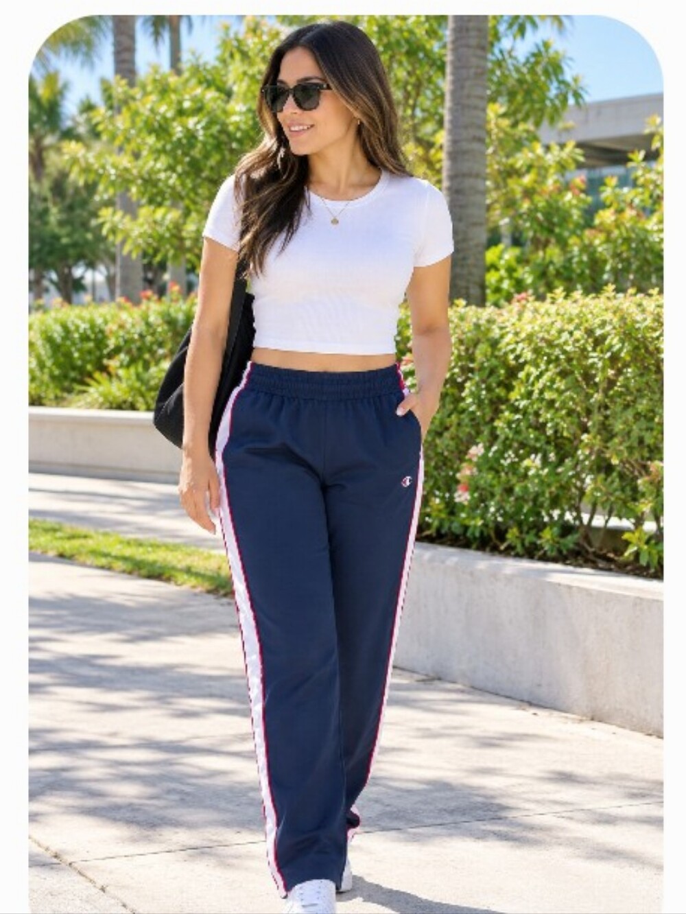 Champion Women's Navy Track Pants with Red & White Side Stripes Jogger